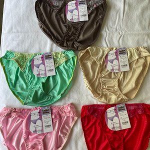 5-Pack Japanese Lace Tricot Satin Bikini Panties Size Medium